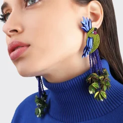 Tomfoolery Lime Bird of Paradise Beaded Earrings Clearance