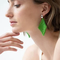 Tomfoolery Lime Green 3D Printed Drop Earrings Clearance