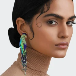 Tomfoolery Lime Peacock Beaded Earrings New
