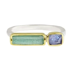 Tomfoolery Linear Aquamarine & Tanzanite 18ct Yellow Gold & Silver Ring Hot