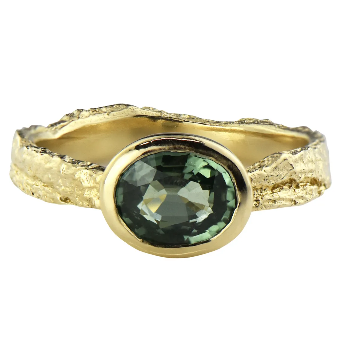 Tomfoolery London Plane Green Sapphire Ring New