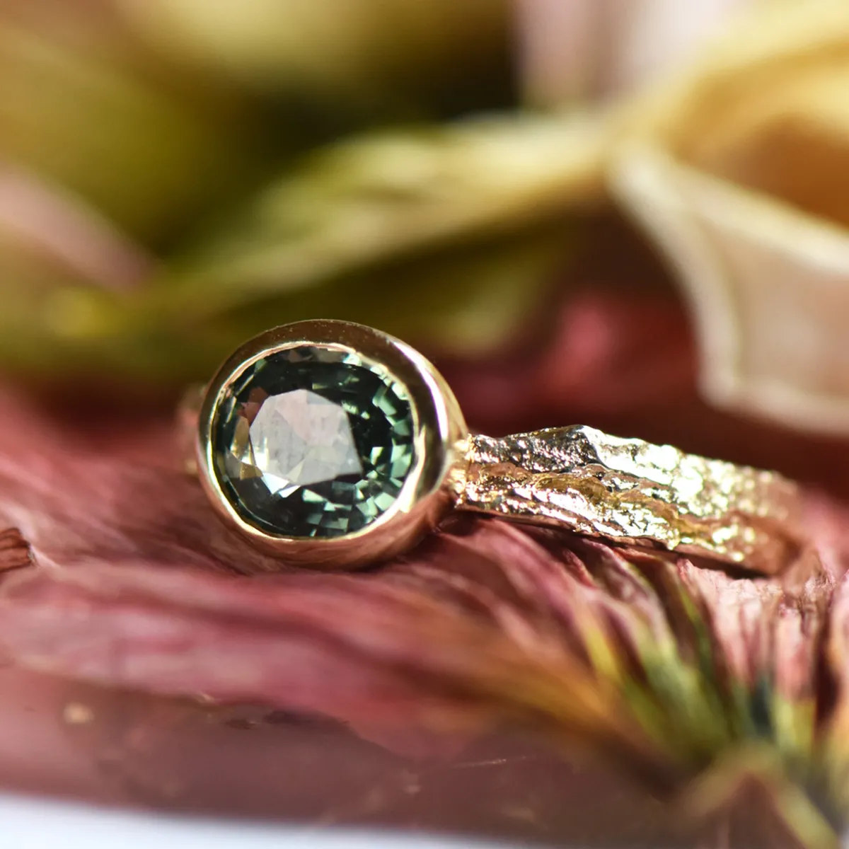 Tomfoolery London Plane Green Sapphire Ring New