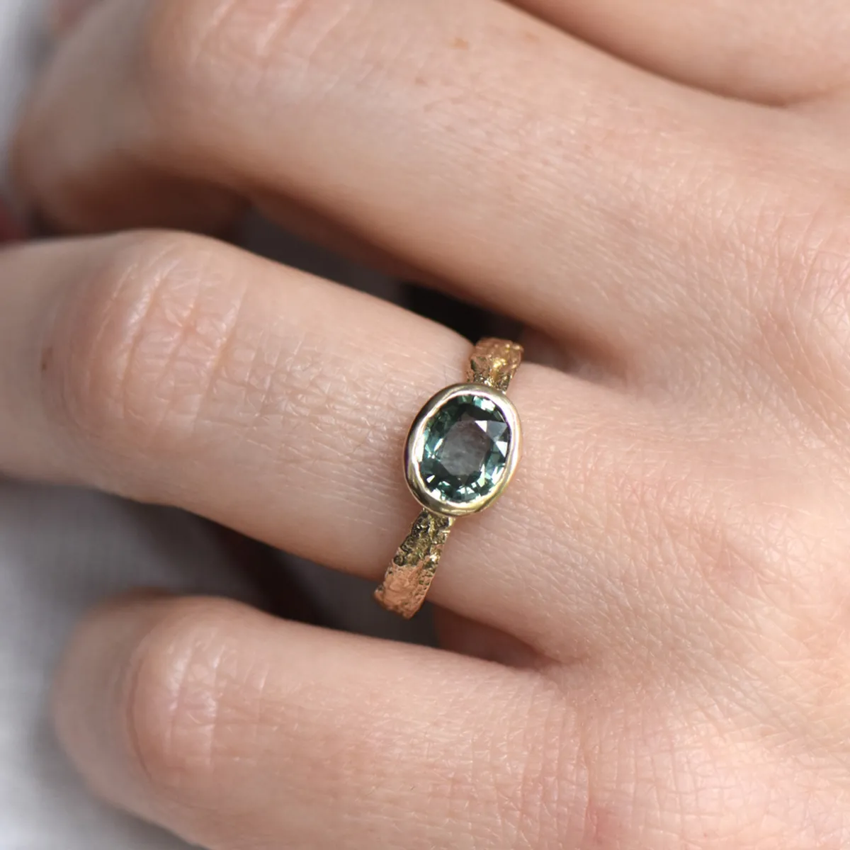 Tomfoolery London Plane Green Sapphire Ring New