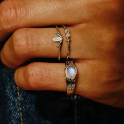 Tomfoolery LUNA Baguette Gem Silver Ring Fashion