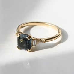Tomfoolery Lyon Teal Sapphire & Tapered Diamond Ring Fashion
