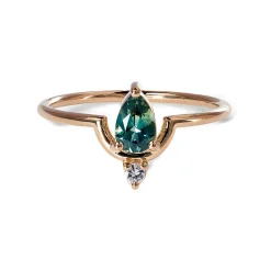 Tomfoolery Medium Pear Cut Teal Sapphire & Diamond Nestled Ring Fashion