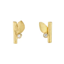 Tomfoolery Mini Gold Leaf & Diamond Studs Hot