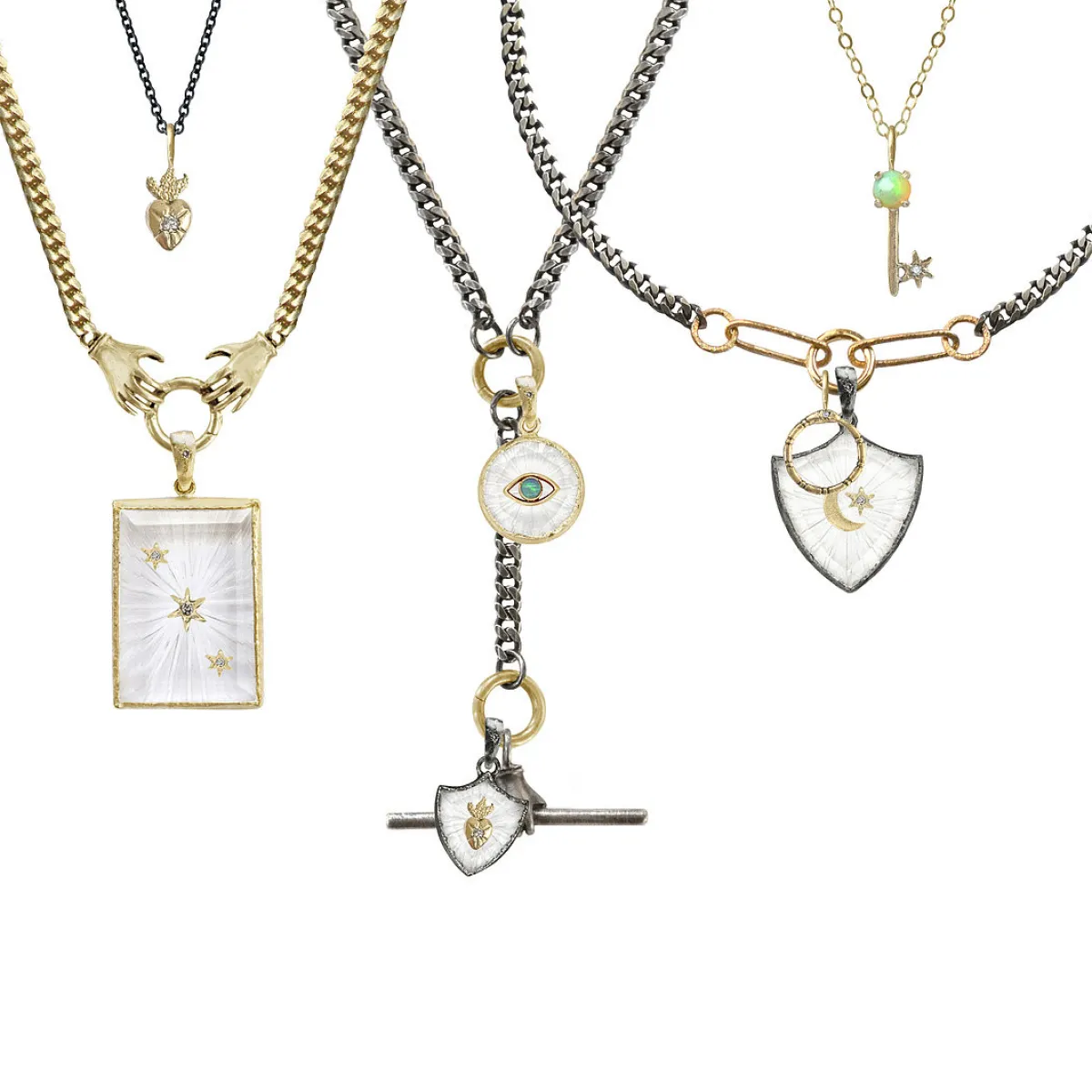 Tomfoolery Mixed Metal Five Link Charm Holder Necklace Fashion