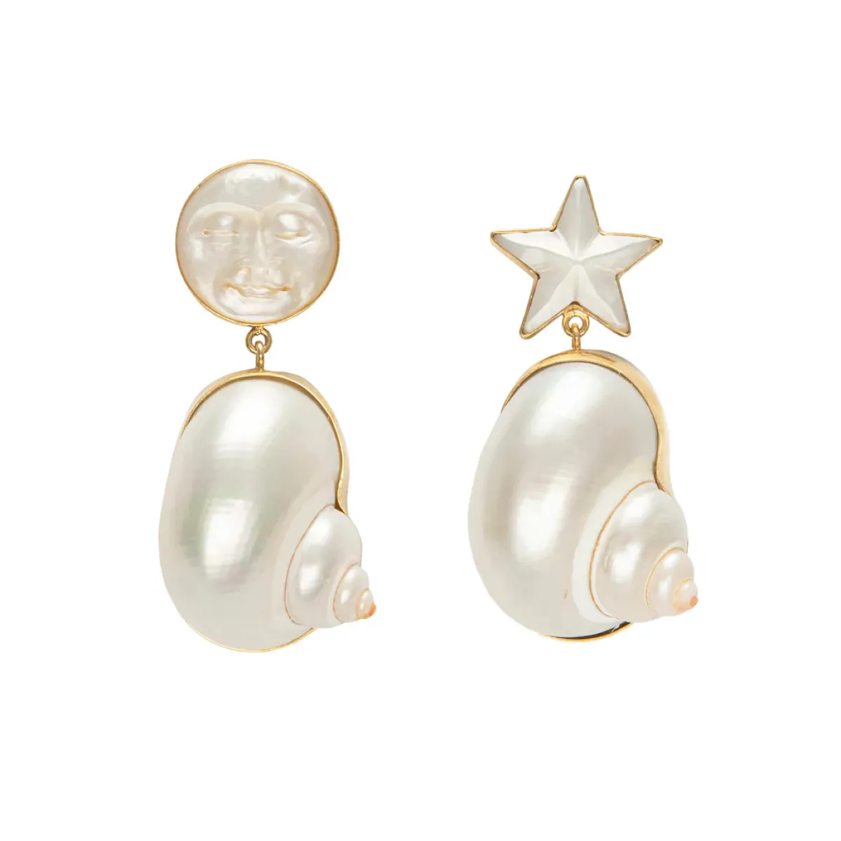 Tomfoolery Moon & Star Shell Drop Earrings Hot