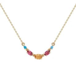 Tomfoolery Multi Gemstone Claw Set Necklace with Citrine, Tourmaline & Turquoise New