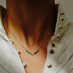 Tomfoolery Multi Gemstone Claw Set Necklace with Morganite, Emerald & Sapphire Outlet