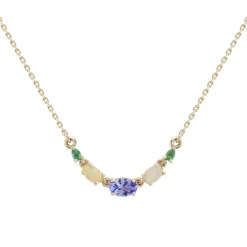 Tomfoolery Multi Gemstone Claw Set Necklace with Tanzanite, Opal & Emerald Best