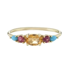 Tomfoolery Multi Gemstone Claw Set Ring with Citrine, Pink Tourmaline & Turquoise Hot