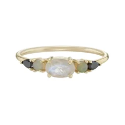 Tomfoolery Multi Gemstone Claw Set Ring with Moonstone, Opal & Black Diamond New