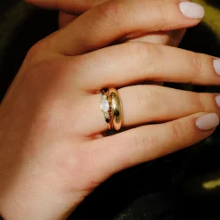 Tomfoolery Multi Gemstone Claw Set Ring with Moonstone, Opal & Black Diamond New