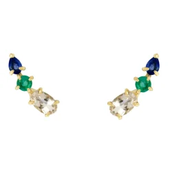 Tomfoolery Multi Gemstone Climber Studs with Morganite, Emerald & Blue Sapphire Best