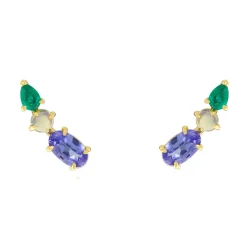Tomfoolery Multi Gemstone Climber Studs with Tanzanite, Opal & Emerald Fashion
