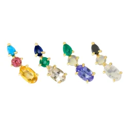Tomfoolery Multi Gemstone Climber Studs with Tanzanite, Opal & Emerald Fashion