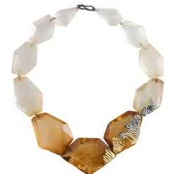 Tomfoolery Murmur Acrylic Gold and Oxidised Silver Statement Necklace New