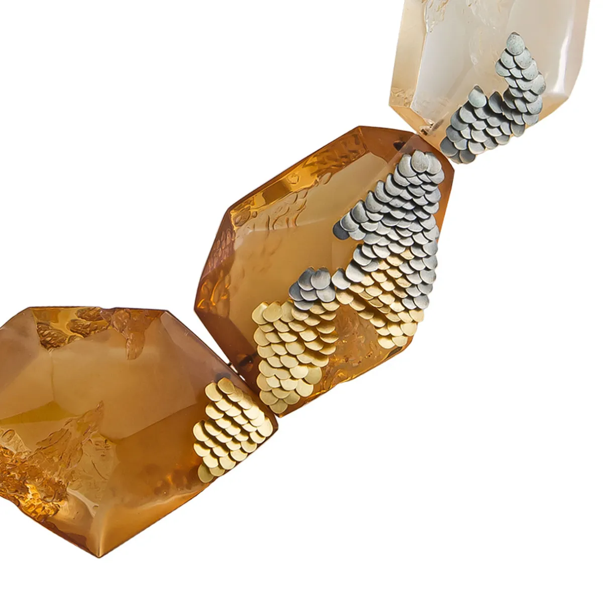 Tomfoolery Murmur Acrylic Gold and Oxidised Silver Statement Necklace New