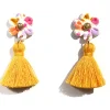 Tomfoolery Mustard Flower Tassel Drop Earrings Hot