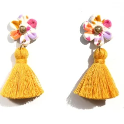 Tomfoolery Mustard Flower Tassel Drop Earrings Hot
