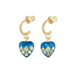 Tomfoolery N° 816 Gold & Enamel Heart Drop Hoop Earrings New