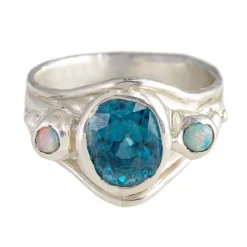 Tomfoolery Natural Zircon & Opal Silver Ring Outlet