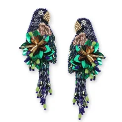 Tomfoolery Navy Green Parrot Beaded Earrings Discount