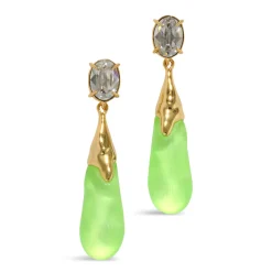 Tomfoolery Neon Green Bonbon Crystal Large Teardrop Earrings Hot