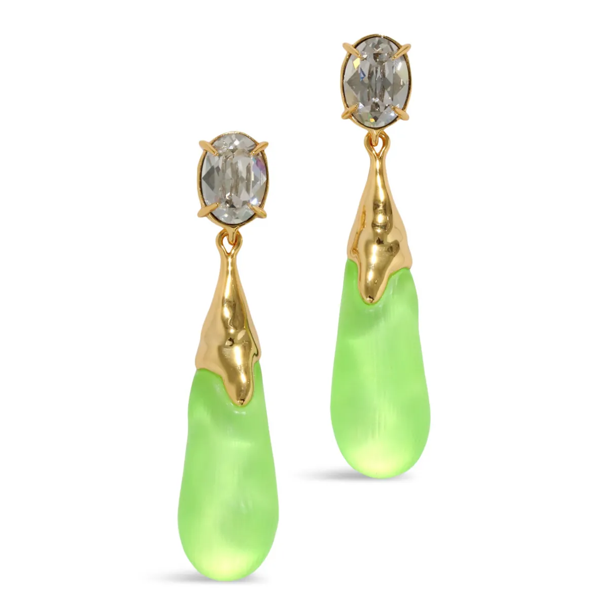 Tomfoolery Neon Green Bonbon Crystal Large Teardrop Earrings Hot