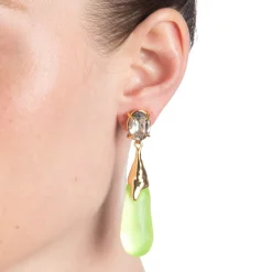 Tomfoolery Neon Green Bonbon Crystal Large Teardrop Earrings Hot
