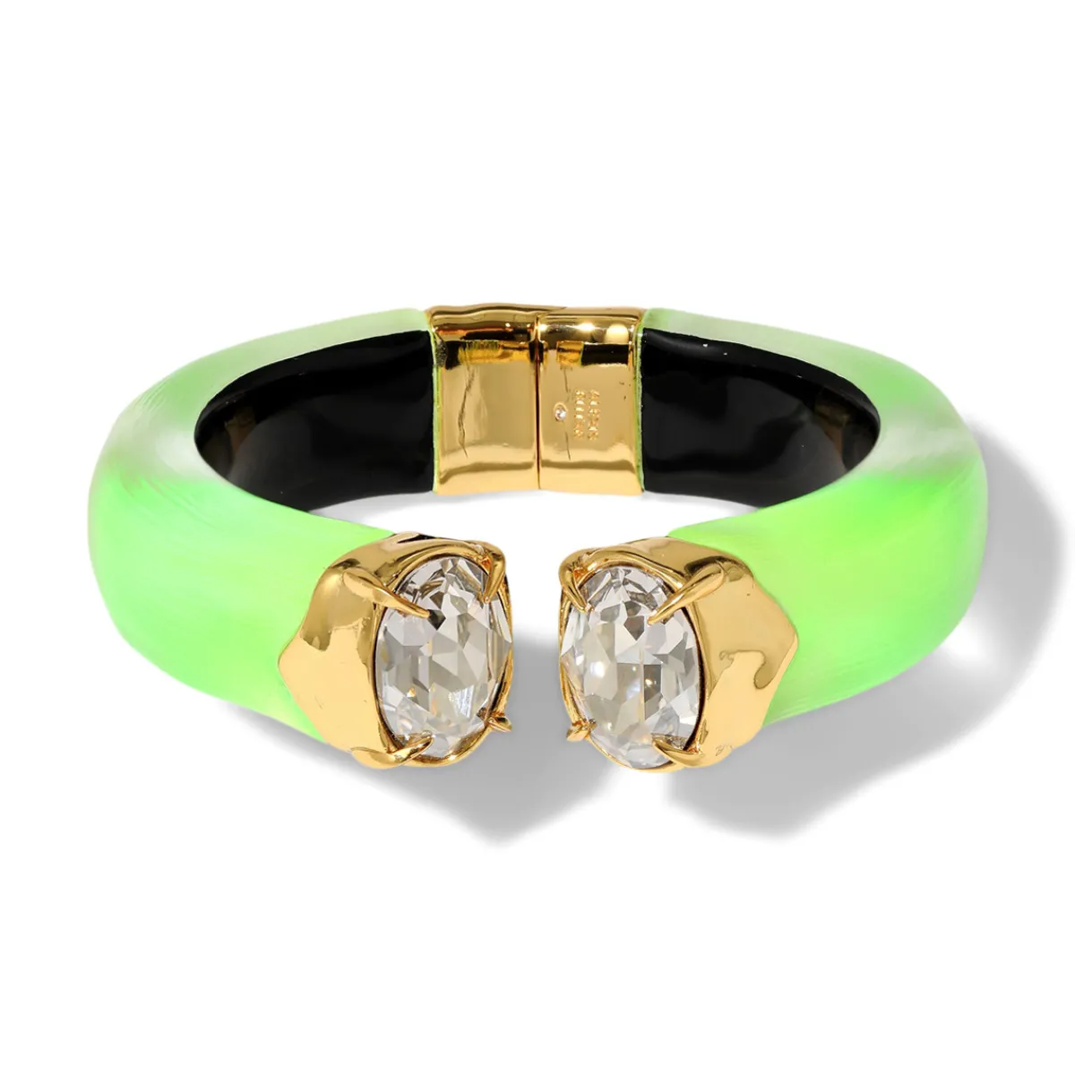 Tomfoolery Neon Green Bonbon Crystal Lucite Hinge Bracelet Clearance