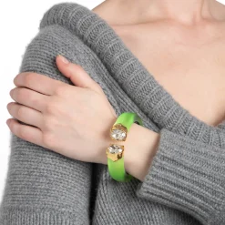 Tomfoolery Neon Green Bonbon Crystal Lucite Hinge Bracelet Clearance
