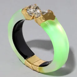 Tomfoolery Neon Green Bonbon Crystal Lucite Hinge Bracelet Clearance