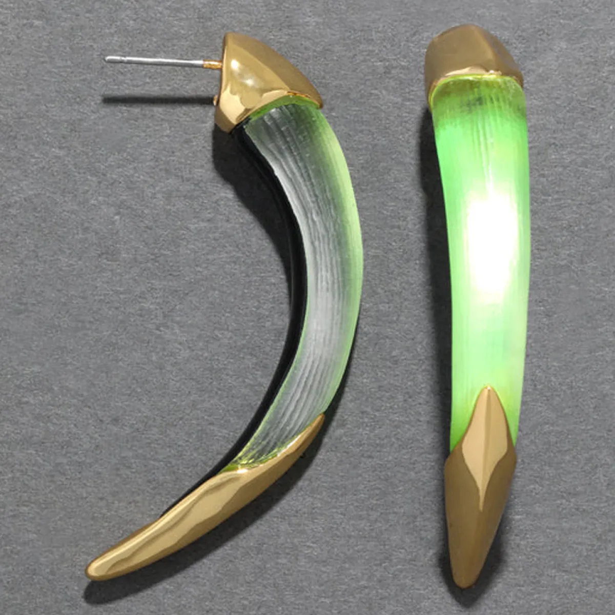 Tomfoolery Neon Green Luminous Lucite Claw Earrings Fashion
