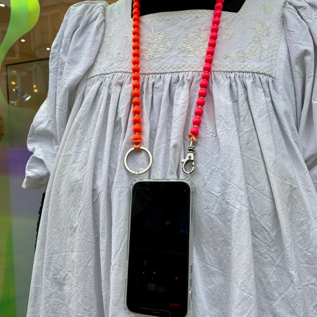 Tomfoolery Neon Orange & Pink Perlen Wooden Beaded iPhone & Keychain Discount