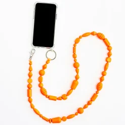 Tomfoolery Neon Orange Perlen Bunter Wooden Beaded iPhone Necklace & Keychain Clearance