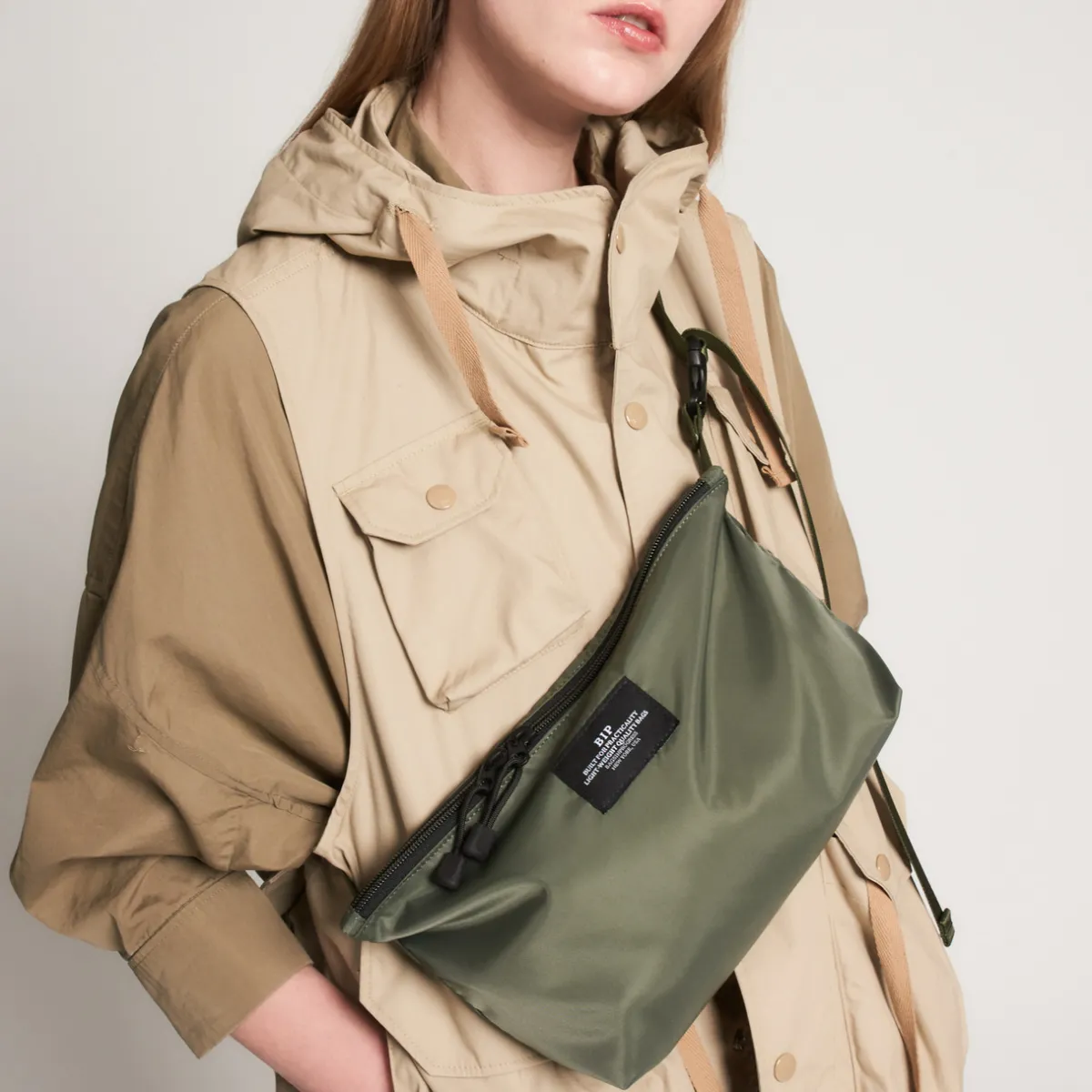 Tomfoolery Nylon Twill Fannypack Crossbody in Khaki Green New