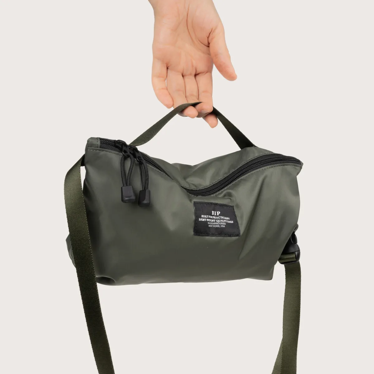 Tomfoolery Nylon Twill Fannypack Crossbody in Khaki Green New