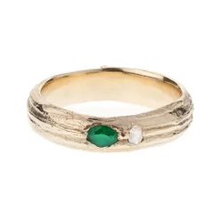 Tomfoolery Oak D band with Emerald & Diamond Fashion