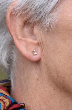 Tomfoolery Oak Rectangle Studs in Silver Clearance