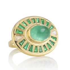 Tomfoolery One Of A Kind ‘Emerald & Diamond Talisman Shield’ Art Ring Clearance