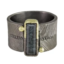 Tomfoolery One Of A Kind ‘Silver, 18ct Yellow Gold, Hematite & Black Spinel’ Art Ring Discount