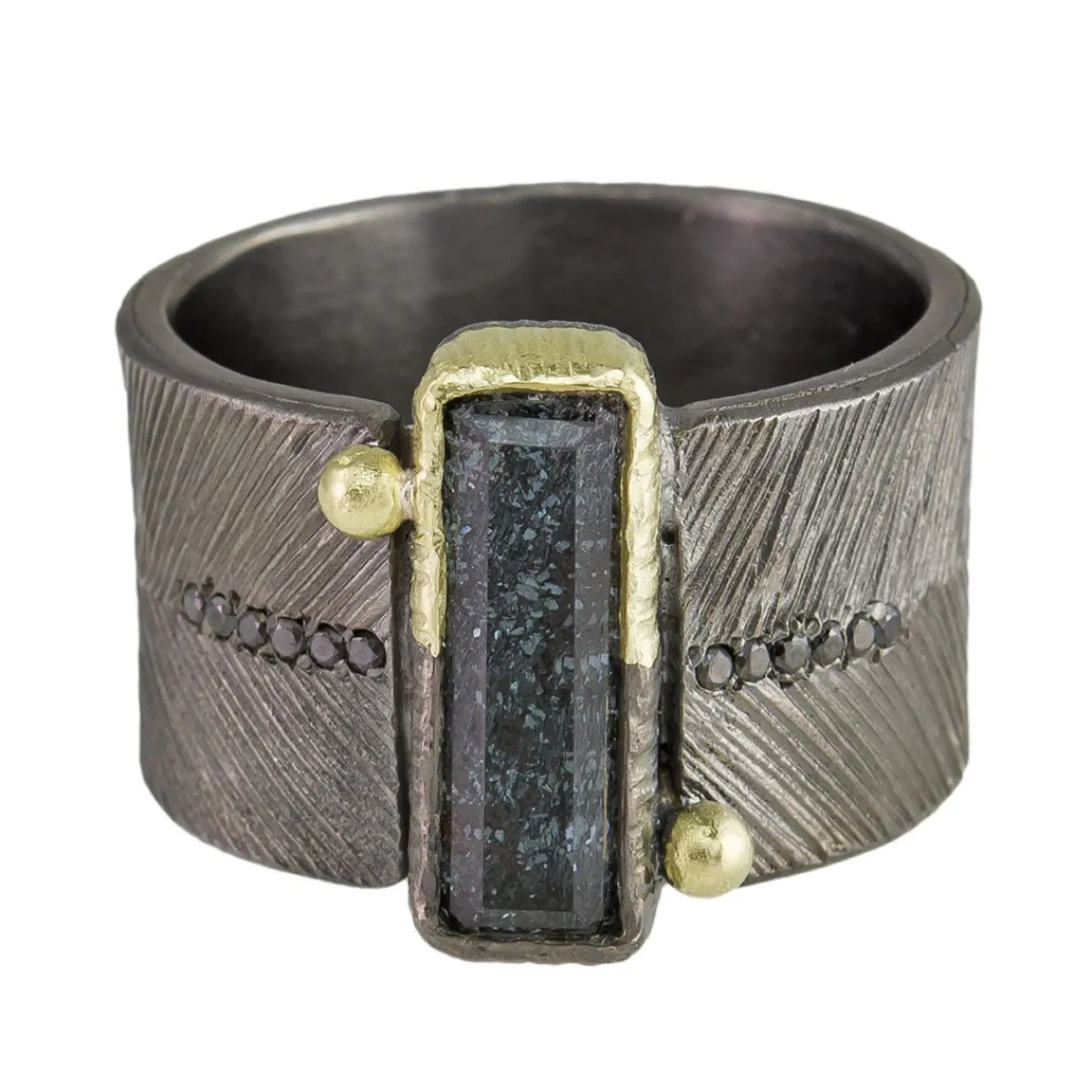 Tomfoolery One Of A Kind ‘Silver, 18ct Yellow Gold, Hematite & Black Spinel’ Art Ring Discount
