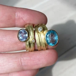 Tomfoolery One-Of-A-Kind Aquamarine & Diamond Art Ring Hot