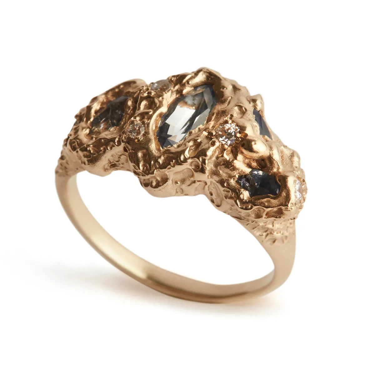 Tomfoolery One-Of-A-Kind Blue Sapphire Sunken Treasure Trio Ring New