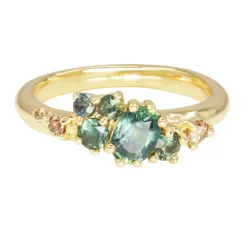 Tomfoolery One-Of-A-Kind Dryad Teal Sapphire & Champagne Diamond Ring Hot