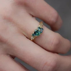 Tomfoolery One-Of-A-Kind Dryad Teal Sapphire & Champagne Diamond Ring Hot