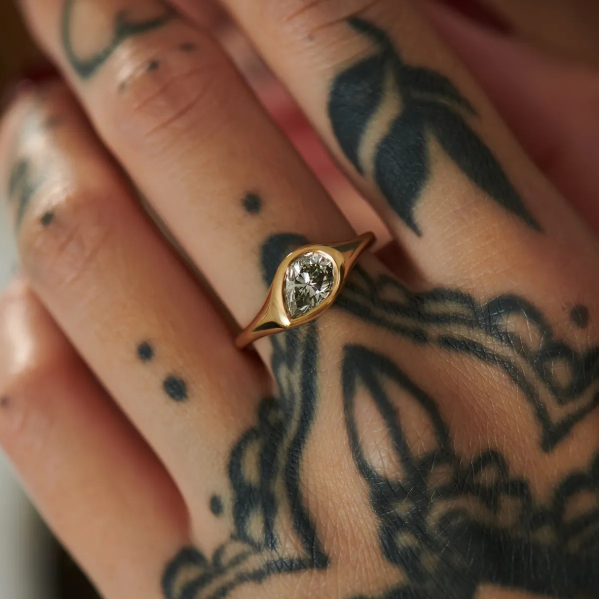 Tomfoolery One-Of-A-Kind Elation Salt & Pepper Pear Cut Diamond Signet Ring Outlet